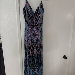 Emerald Sundae Black and Blue Geometric Maxi Dress